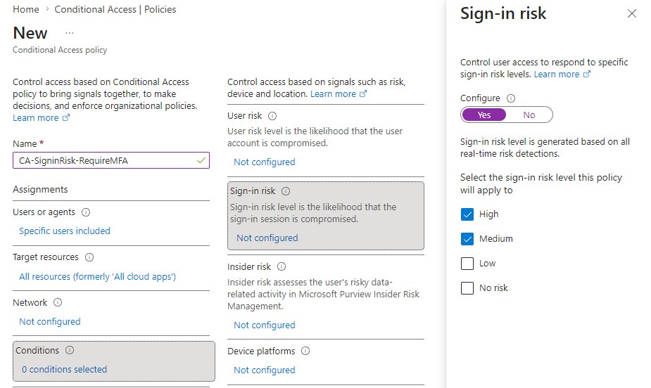 Sign-in risk conditions for the CA policy