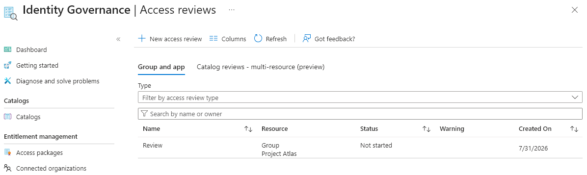Access review setup