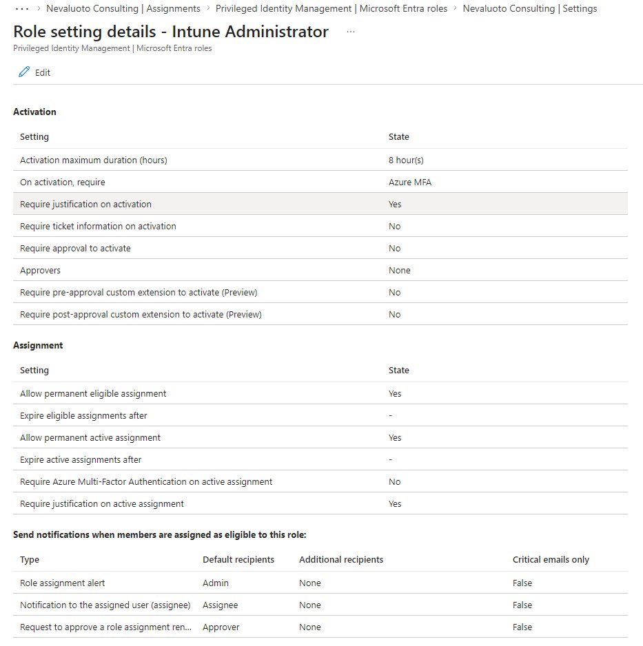 Role activation settings for Intune Administrator